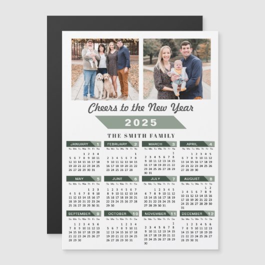 2025 Kalender Modern Sage Green 2 Foto Magnetisch (Voorkant / Achterkant)