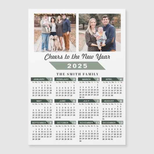 2025 Kalender Modern Sage Green 2 Foto Magnetisch (Voorkant)