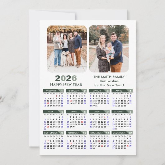2025 Kalender Modern Sage Green Minimalist 2 Foto Feestdagenkaart (Voorkant)