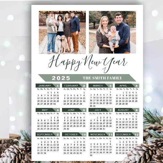 2025 Kalender Modern Saliegroen 2 Foto Magnetisch