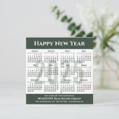2025 Kalender Modern Script Sage Green Business Feestdagenkaart (Staand voorkant)