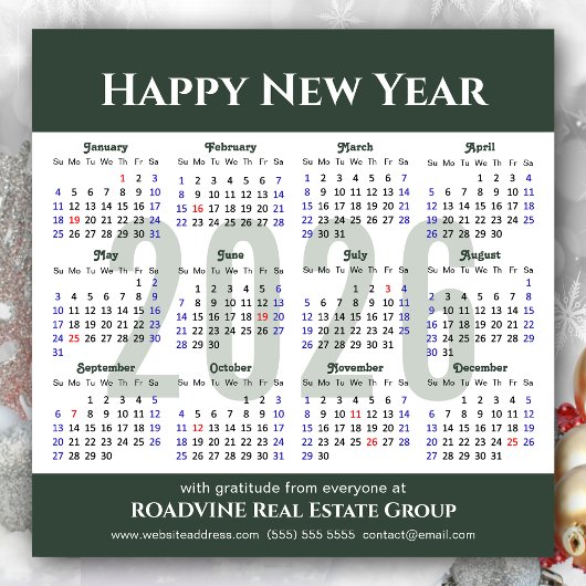2025 Kalender Modern Script Sage Green Business Feestdagenkaart