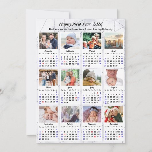 2025 Kalender Modern Zilver 12 Fotocollage Feestdagenkaart (Voorkant)