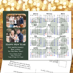 2025 Kalender Modern Zwart Familie Foto Minimalist Feestdagenkaart