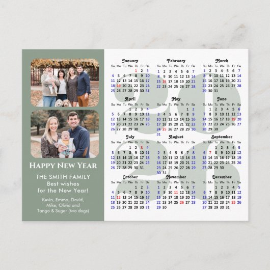 2025 Kalender Modern Zwart Familie Foto Minimalist Feestdagenkaart (Voorkant)