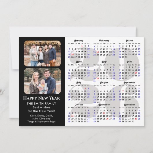 2025 Kalender Modern Zwart Familie Foto Minimalist Feestdagenkaart (Voorkant)