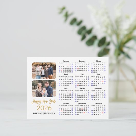 2025 Kalender Modern Zwart Goud Glitter 2 Foto Feestdagenkaart (Staand voorkant)