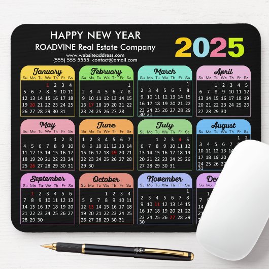 2025 Kalender Modern Zwart US Feestdagen Corporate Muismat