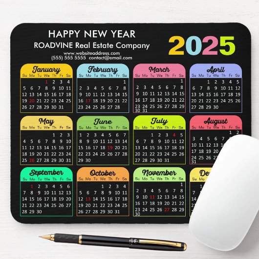 2025 Kalender Modern Zwart US Feestdagen Corporate Muismat