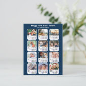 2025 Kalender Moderne Familie 12 Foto Blauw Glitte Feestdagenkaart (Staand voorkant)