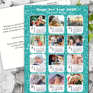 2025 Kalender Moderne Familie 12 Foto Blauw Glitte Feestdagenkaart