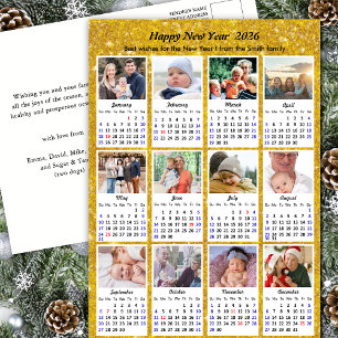 2025 Kalender Moderne Familie 12 Foto Goud Glitter Feestdagenkaart