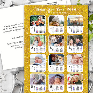 2025 Kalender Moderne Familie 12 Foto Goud Glitter Feestdagenkaart