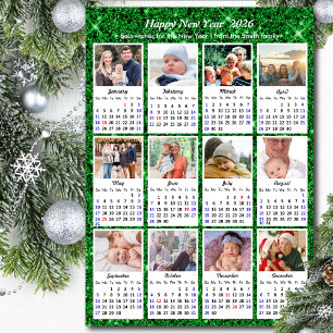 2025 Kalender Moderne Familie 12 Foto Groene Glitt Feestdagenkaart
