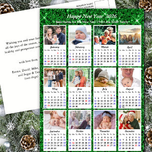 2025 Kalender Moderne Familie 12 Foto Groene Glitt Feestdagenkaart