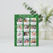 2025 Kalender Moderne Familie 12 Foto Groene Glitt Feestdagenkaart (Staand voorkant)