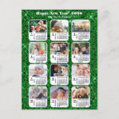 2025 Kalender Moderne Familie 12 Foto Groene Glitt Feestdagenkaart (Voorkant)