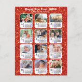 2025 Kalender Moderne Familie 12 Foto Rood Glitter Feestdagenkaart (Voorkant)