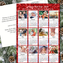 2025 Kalender Moderne Familie 12 Foto Rood Glitter