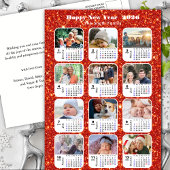 2025 Kalender Moderne Familie 12 Foto Rood Glitter Feestdagenkaart