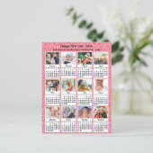 2025 Kalender Moderne Familie 12 Foto Roze Glitter Feestdagenkaart (Staand voorkant)