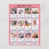 2025 Kalender Moderne Familie 12 Foto Roze Glitter Feestdagenkaart (Voorkant)