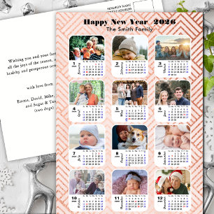 2025 Kalender Moderne Familie 12 Foto Roze Glitter Feestdagenkaart