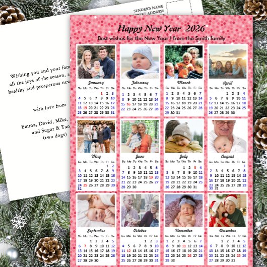 2025 Kalender Moderne Familie 12 Foto Roze Glitter Feestdagenkaart