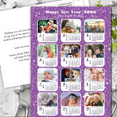 2025 Kalender Moderne Familiefoto Paarse Glitter Feestdagenkaart