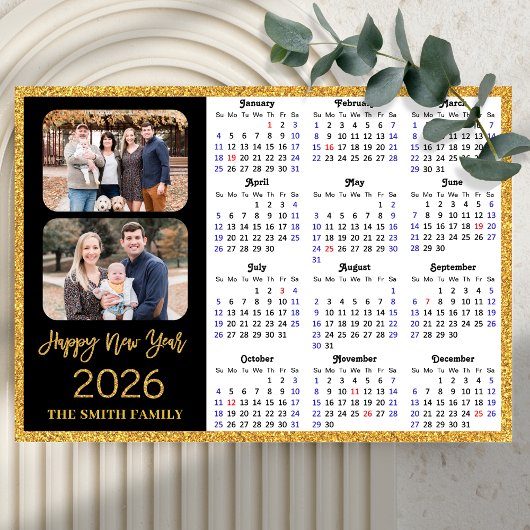 2025 Kalender Moderne Gouden Glitter 2 Foto Magnet