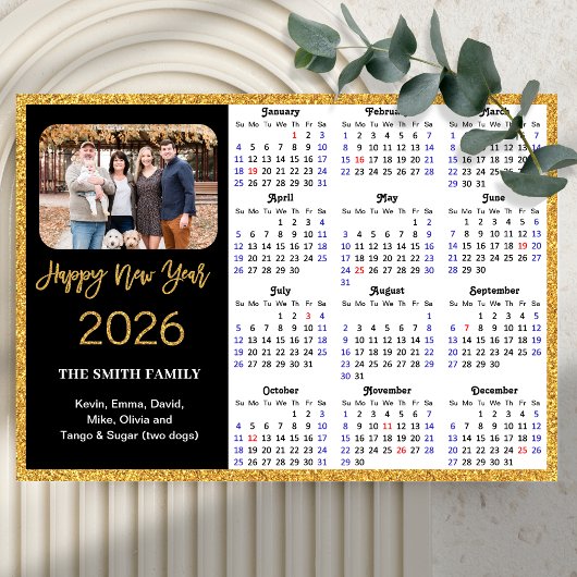 2025 Kalender Moderne Gouden Glitter Foto Magnetis