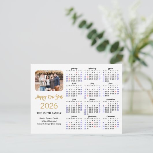 2025 Kalender Moderne Gouden Glitter Foto Minimali Feestdagenkaart (Staand voorkant)