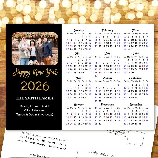 2025 Kalender Moderne Gouden Glitter Foto Minimali Feestdagenkaart
