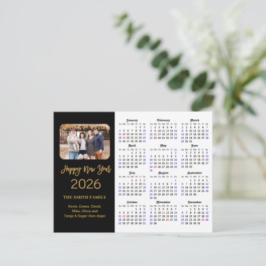 2025 Kalender Moderne Gouden Glitter Foto Minimali Feestdagenkaart (Staand voorkant)