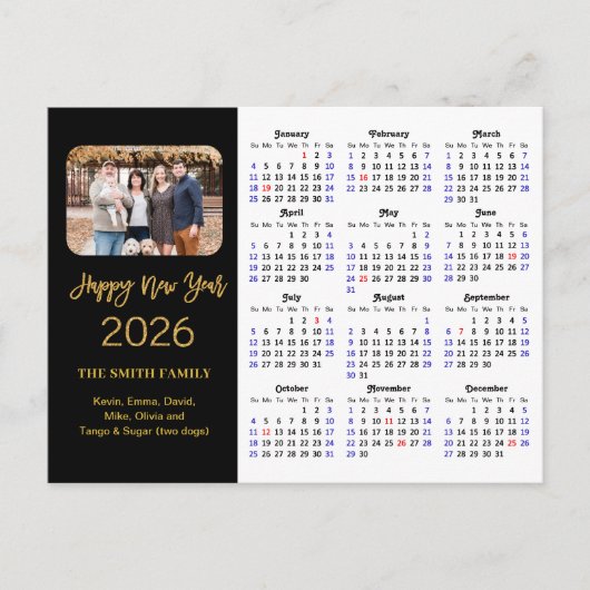2025 Kalender Moderne Gouden Glitter Foto Minimali Feestdagenkaart (Voorkant)