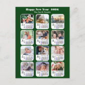 2025 Kalender Moderne Groene Familie 12 Fotocollag Briefkaart (Voorkant)