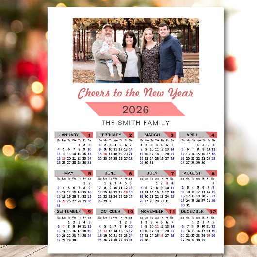 2025 Kalender Moderne Roze Familie Foto Magnetisch