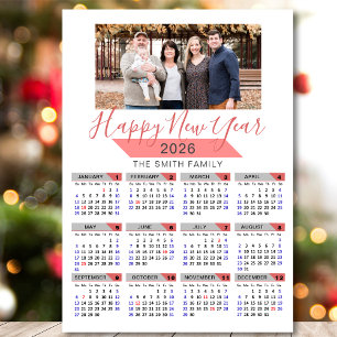 2025 Kalender Moderne Roze Familie Foto Magnetisch