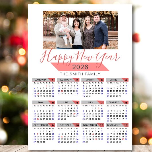 2025 Kalender Moderne Roze Familie Foto Magnetisch