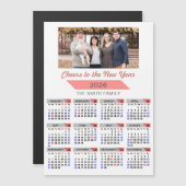 2025 Kalender Moderne Roze Familie Foto Magnetisch (Voorkant / Achterkant)
