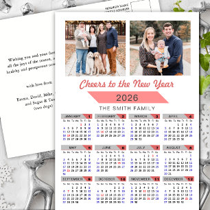 2025 Kalender Moderne Roze Familie Foto Minimalist Feestdagenkaart