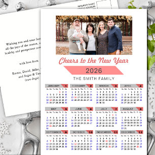 2025 Kalender Moderne Roze Familie Foto Minimalist Feestdagenkaart