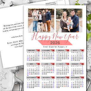 2025 Kalender Moderne Roze Familie Foto Minimalist Feestdagenkaart