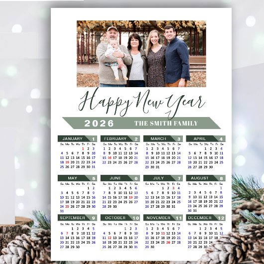 2025 Kalender Moderne Sage Green Minimalistische F Feestdagenkaart