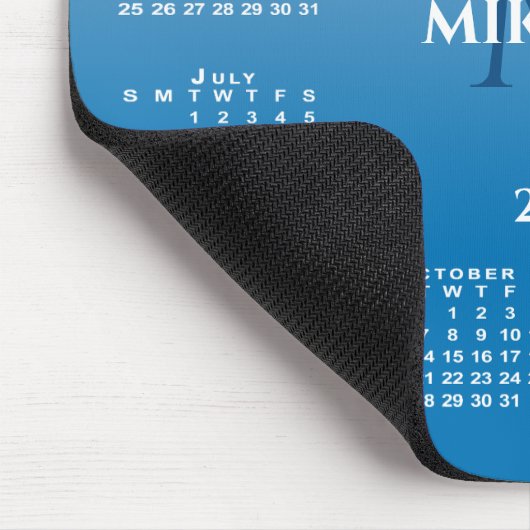 2025 Kalender Monogram Naam op Sky Blue Gradient Muismat (Hoek)