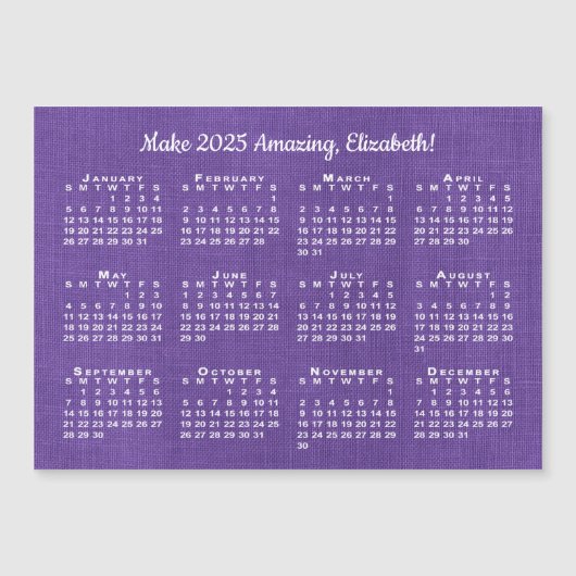 2025 Kalender Motivatie Aangepaste Naam Paarse mag (Voorkant)