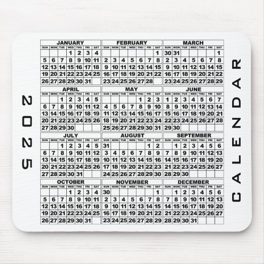 2025 Kalender Mousepad Wit Muismat (Voorkant)