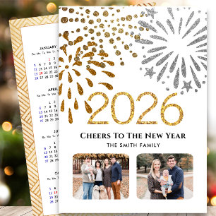 2025 Kalender Nieuwjaar Vuurwerk Goud Familiefoto Feestdagenkaart