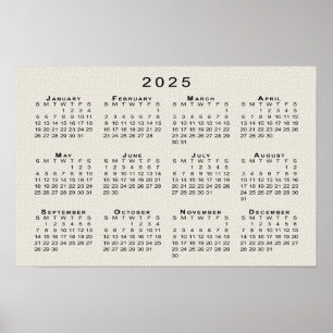 2025 Kalender op Faux Canvas Textuur Sjabloon Poster