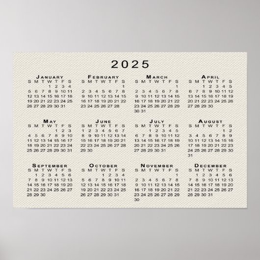 2025 Kalender op Faux Canvas Textuur Sjabloon Poster (Voorkant)